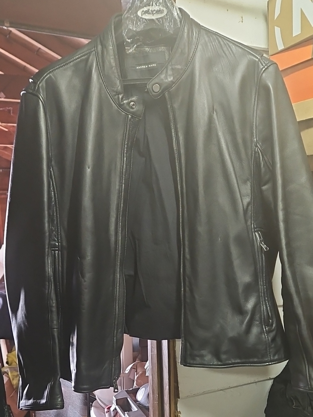 Andrew Marc Black Leather Bomber Jacket